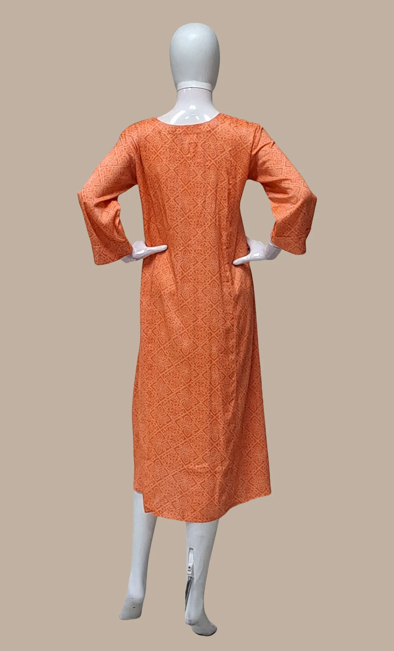 Deep Orange Bandhani Printed Kurti Dress
