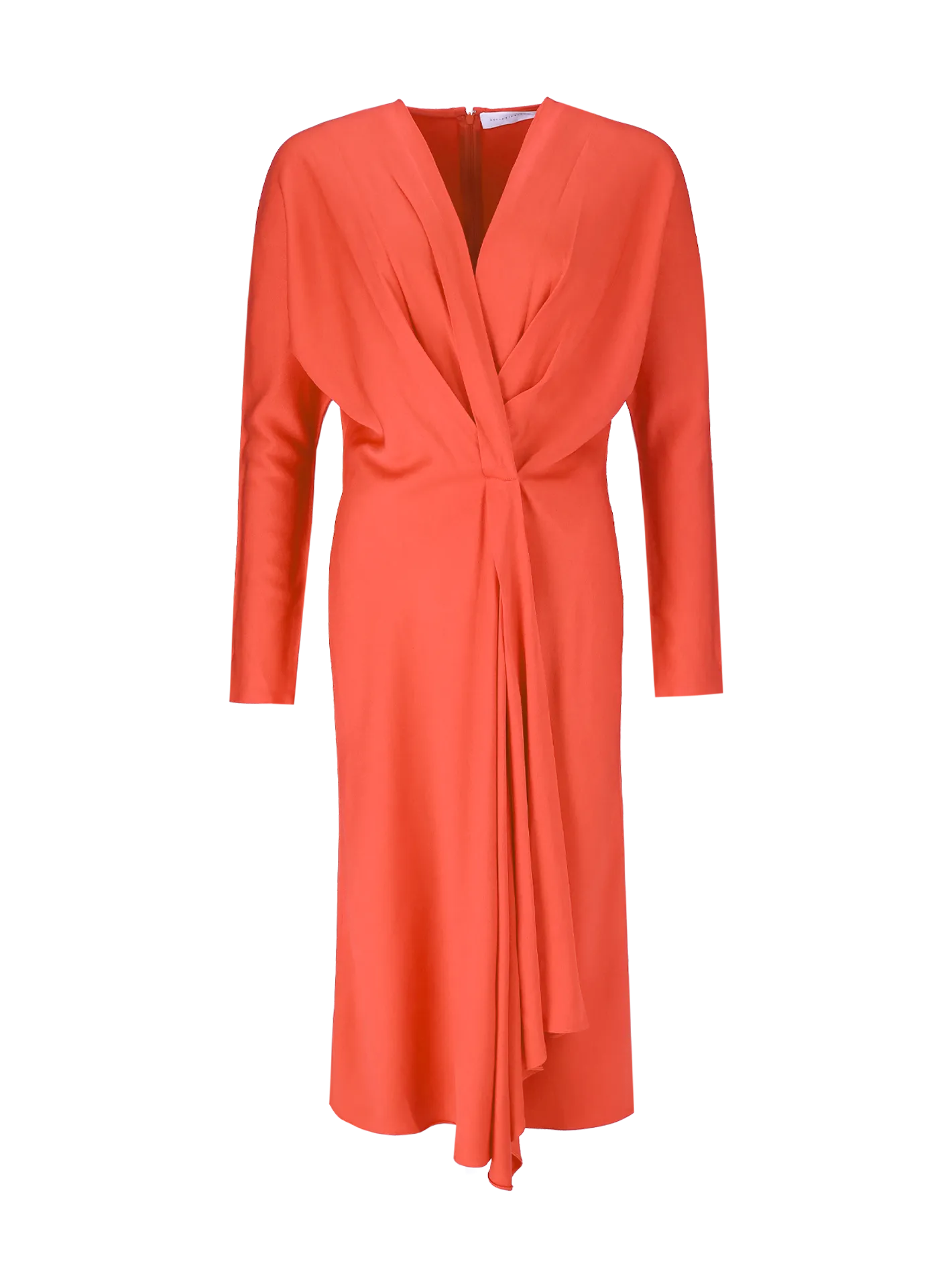 draped long-sleeve midi dress