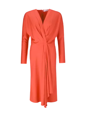 draped long-sleeve midi dress