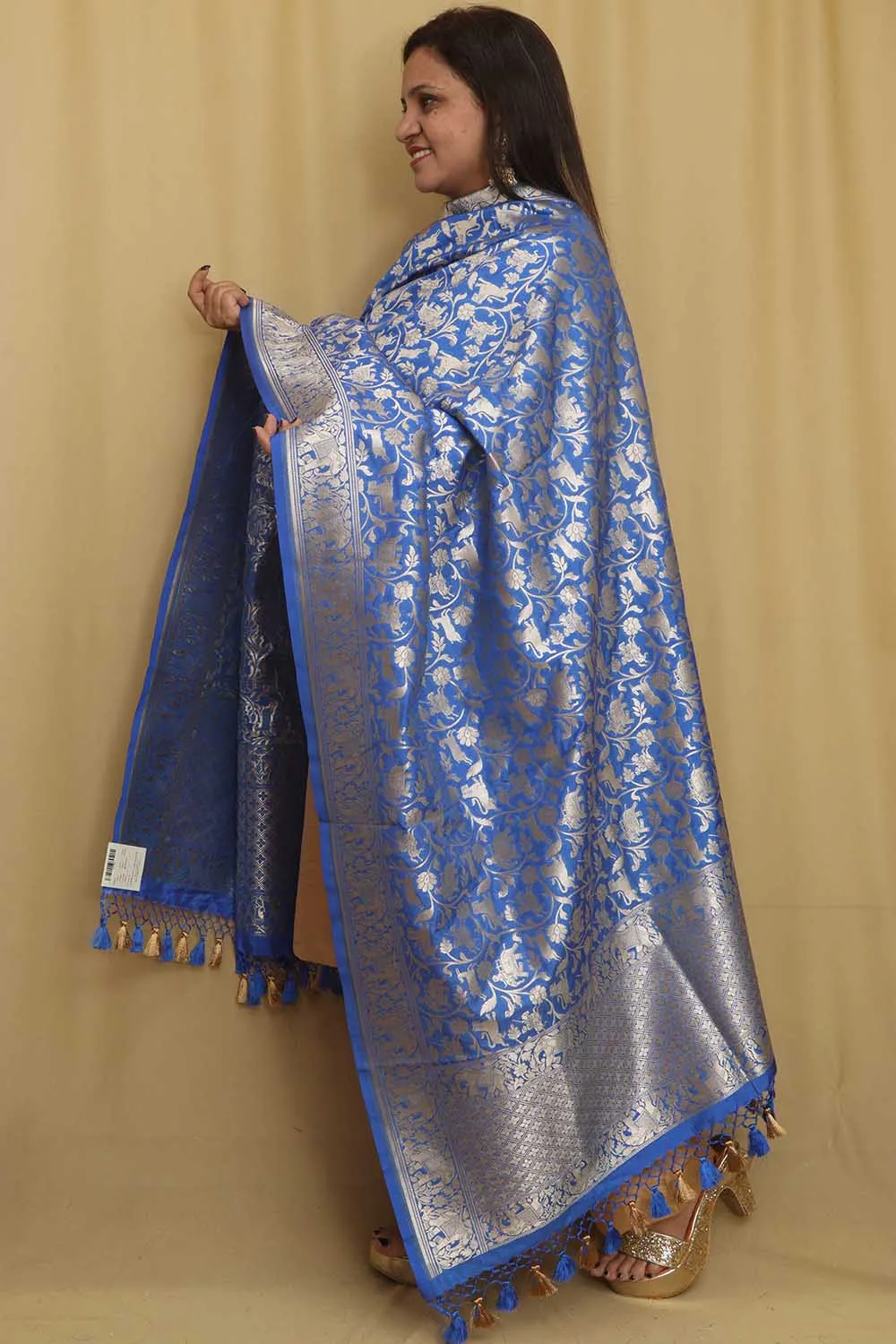 Elegant Blue Banarasi Silk Shikargah Design Dupatta