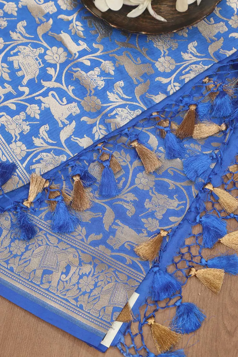 Elegant Blue Banarasi Silk Shikargah Design Dupatta