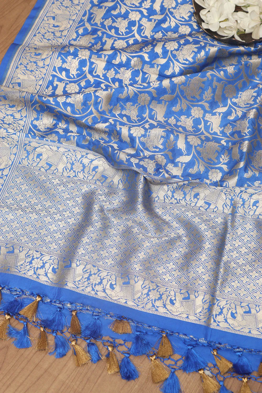 Elegant Blue Banarasi Silk Shikargah Design Dupatta