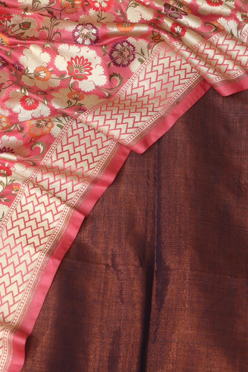 Elegant Brown Plain Tissue Cotton Suit With Banarasi Kimkhwab Design Silk Dupatta