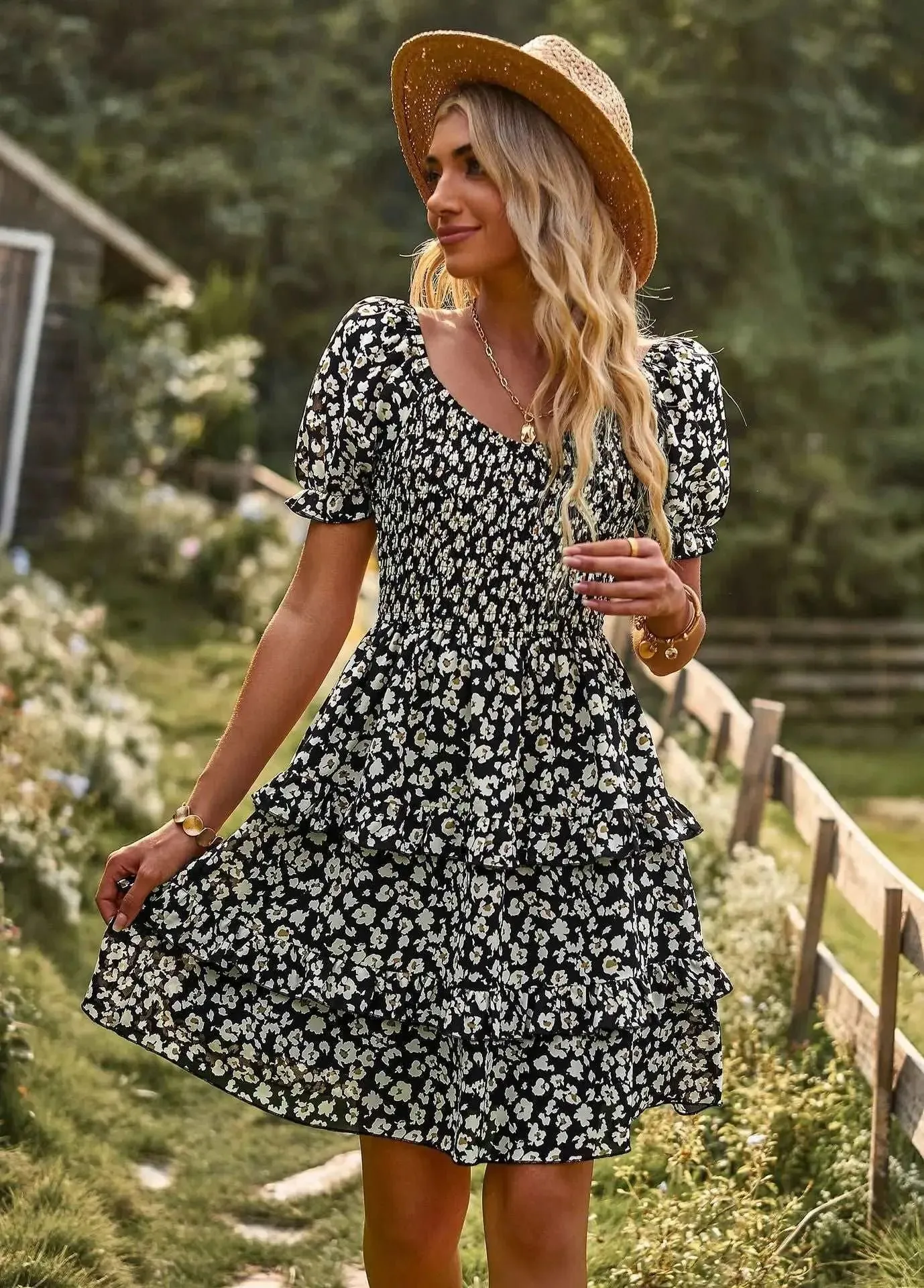 Floral tiered ruffle dress
