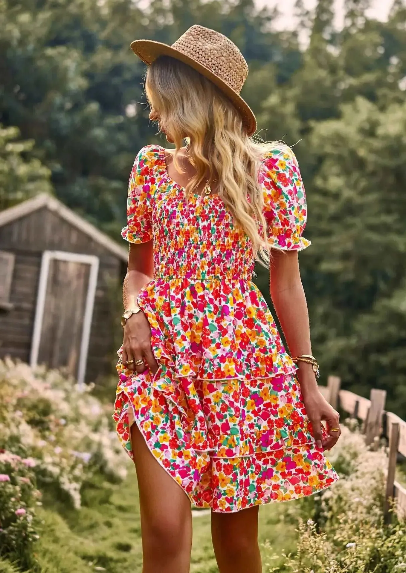 Floral tiered ruffle dress