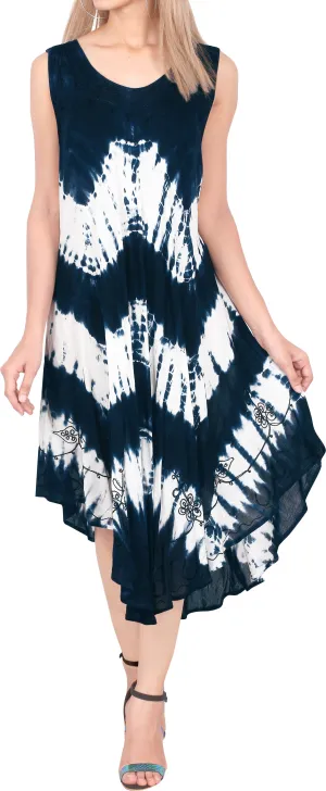 LA LEELA Floral Casual Caftan Dress for Women Navy Blue_Y892 US Size 14 - 20W