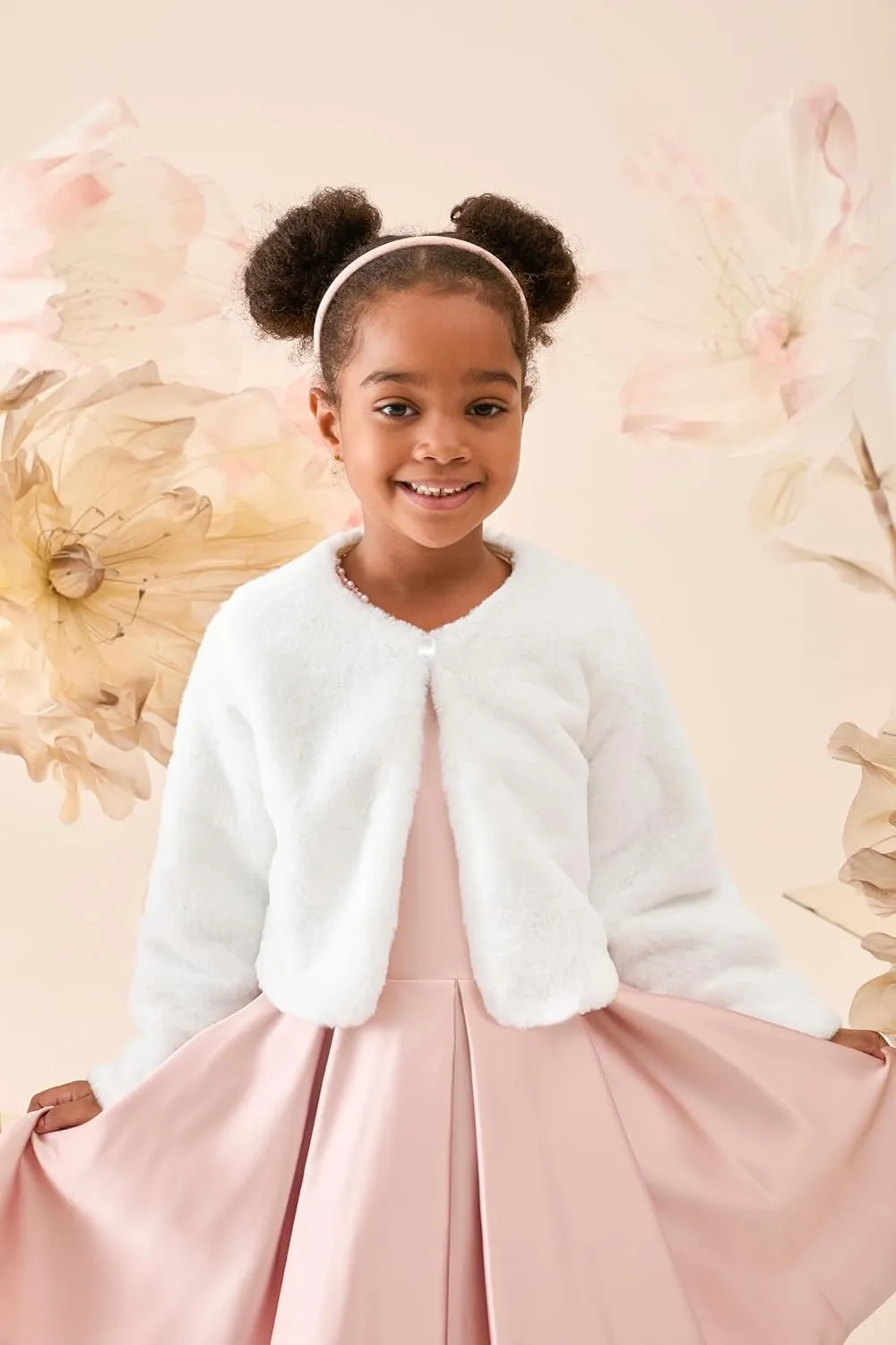Lilax Girls Cozy Faux Fur Bolero Shrug Long Sleeve Crew Neck Dress Coat
