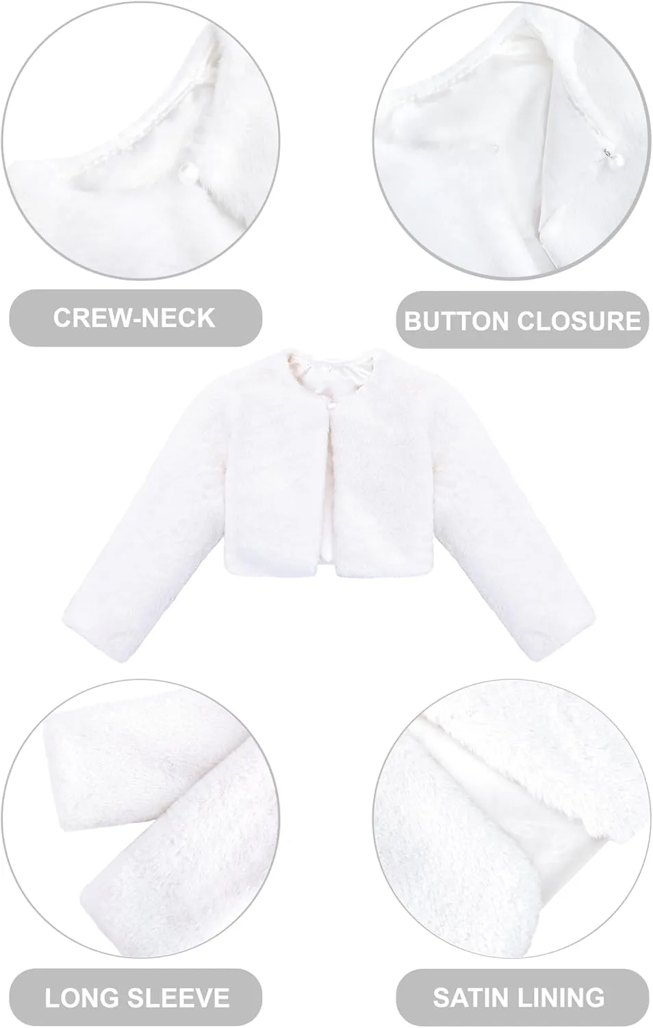 Lilax Girls Cozy Faux Fur Bolero Shrug Long Sleeve Crew Neck Dress Coat