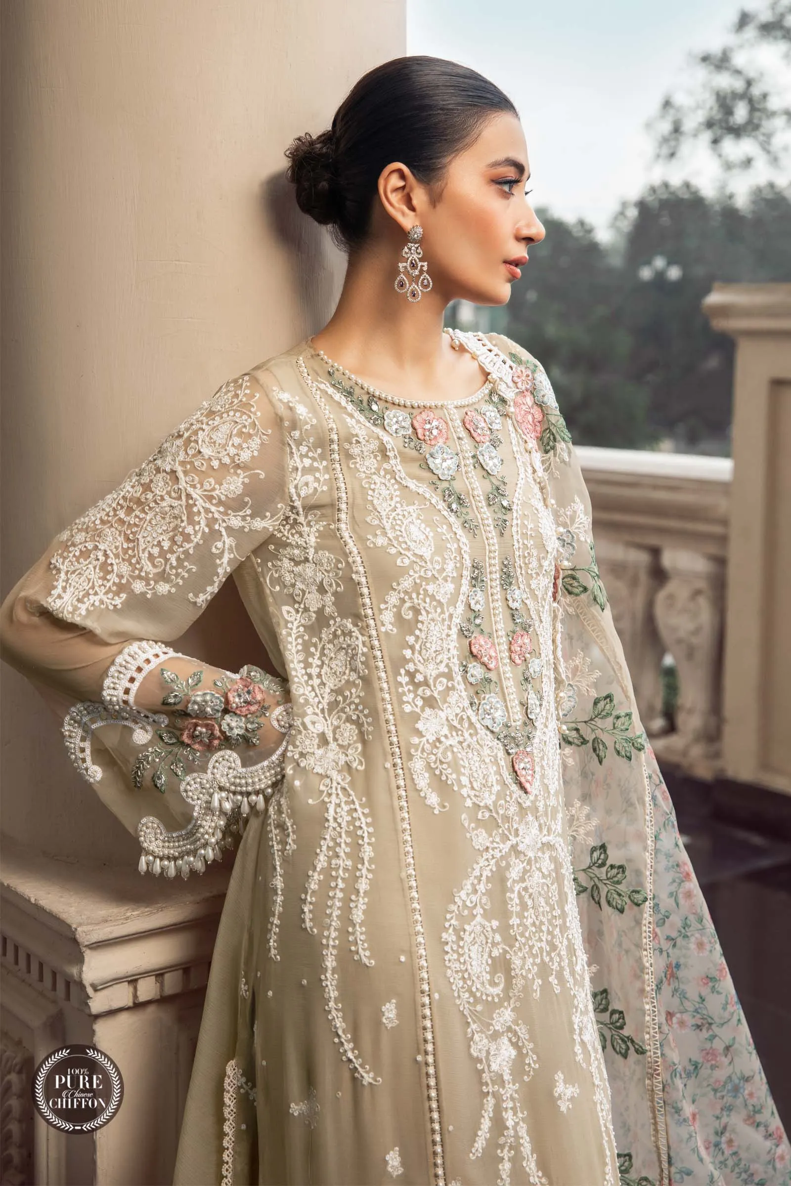 MARIA.B Luxury Chiffon Wedding Formals – MPC-23-101 Coffee