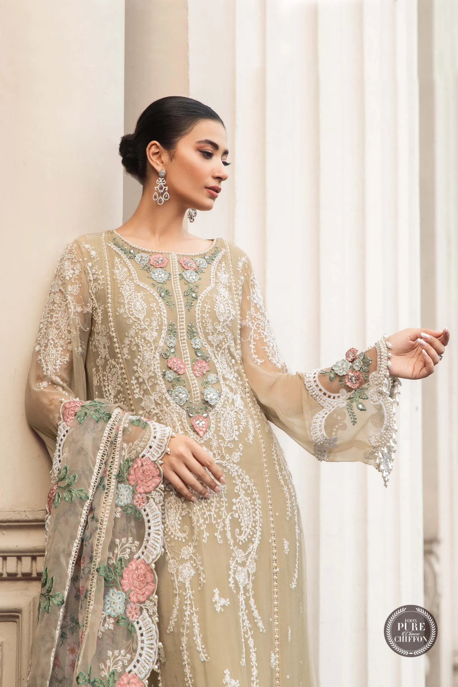 MARIA.B Luxury Chiffon Wedding Formals – MPC-23-101 Coffee