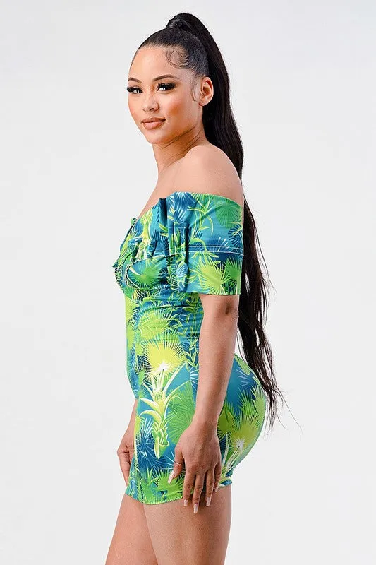 Neon garden off shoulder fitted dress