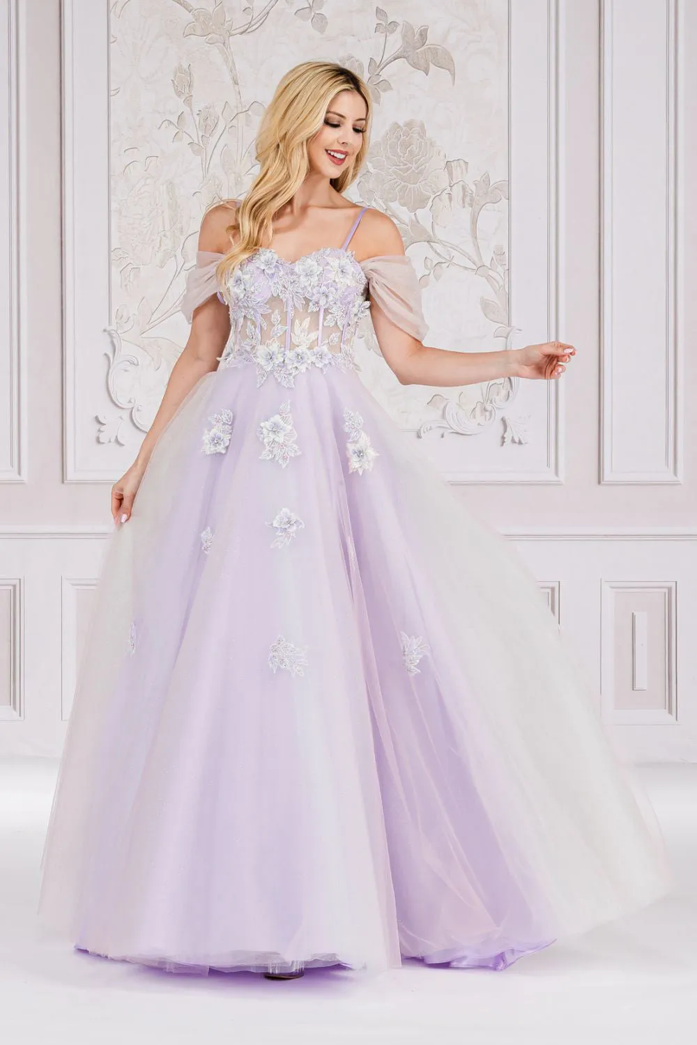 Off Shoulder Embroidered Lace Bodice Dress