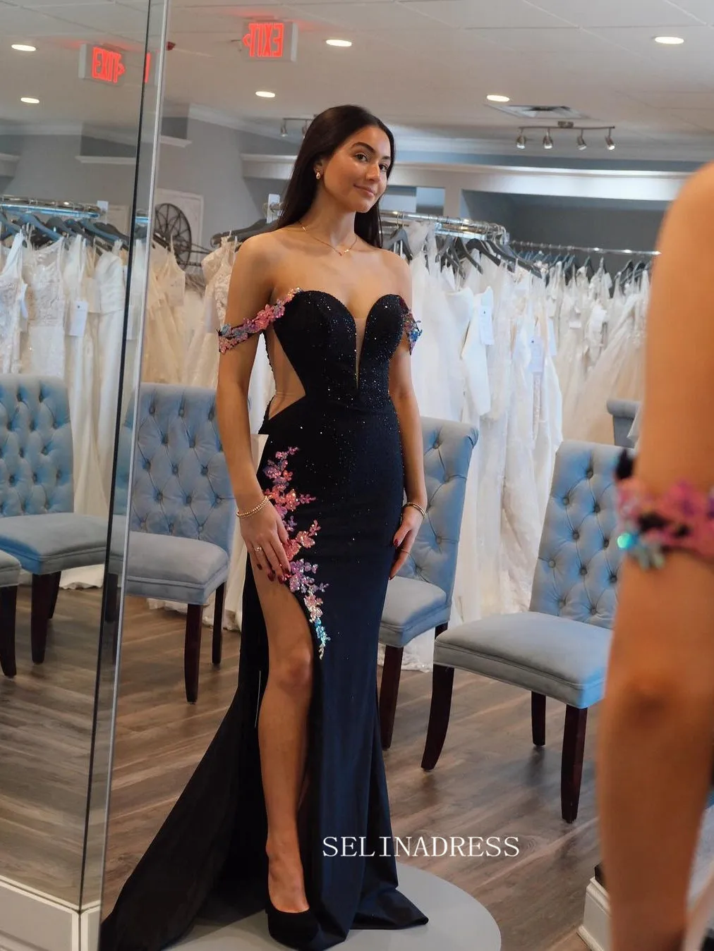 Off-the-shoulder Mermaid Beaded Long Prom Dress With Slit sew1023