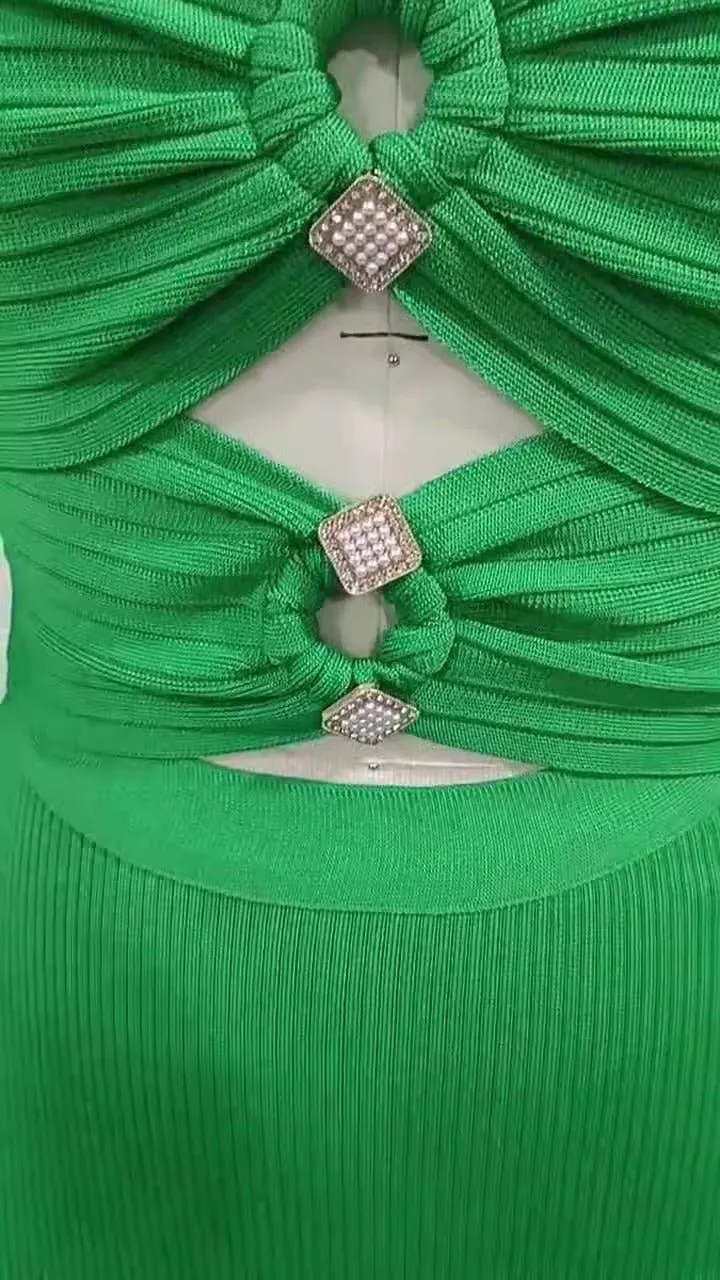 Pre Order:  Green Cutout Front Backless Dress