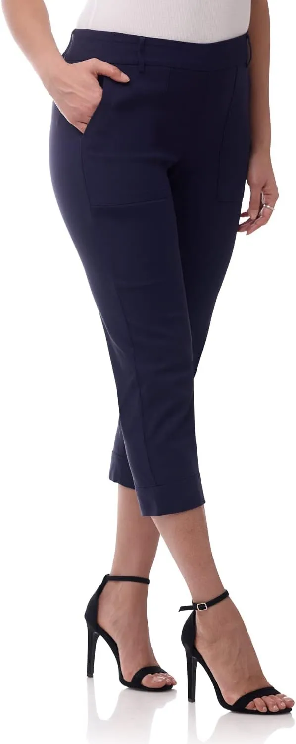 Rekucci Womens EcoCosy Comfort Cuffed Modern Cargo Crop Pant