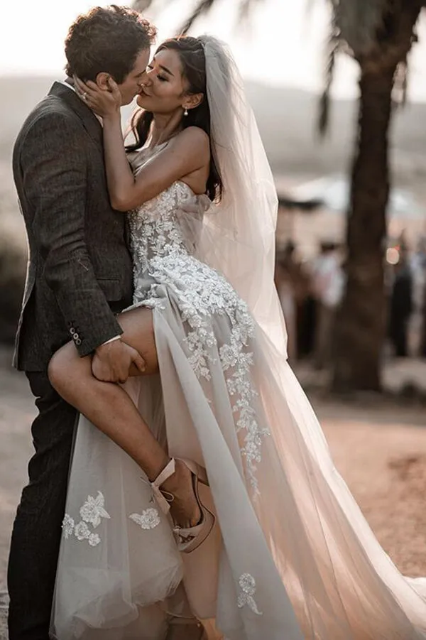Romantic Bohemio 3D Lace Sweetheart Wedding Dresses Bridal Gowns, SW377