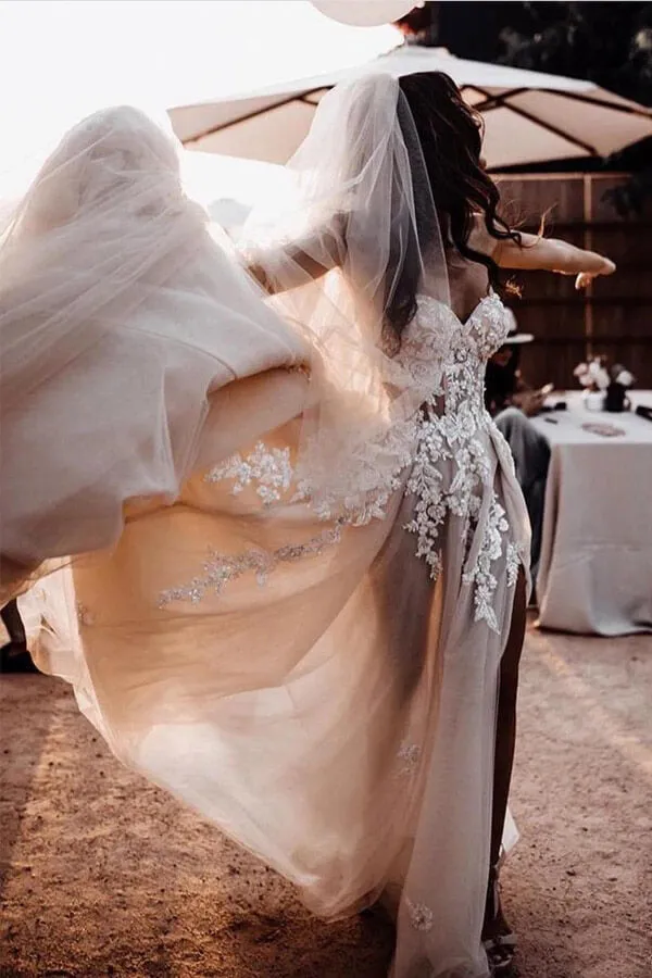 Romantic Bohemio 3D Lace Sweetheart Wedding Dresses Bridal Gowns, SW377