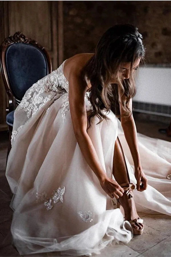 Romantic Bohemio 3D Lace Sweetheart Wedding Dresses Bridal Gowns, SW377
