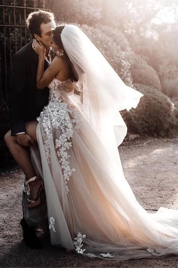 Romantic Bohemio 3D Lace Sweetheart Wedding Dresses Bridal Gowns, SW377