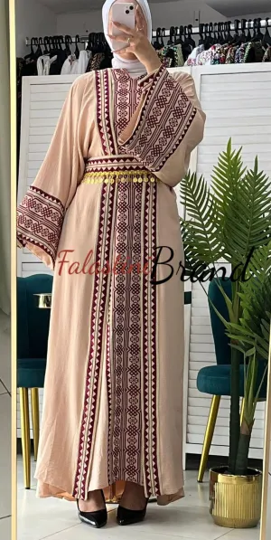 Royal Nude and Golden Embroidered Dress and Abaya Set