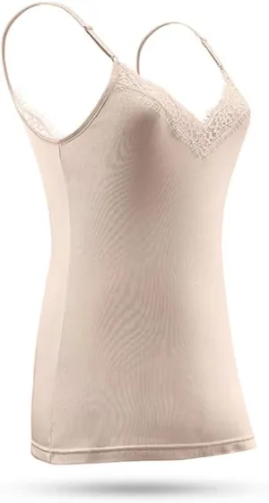 SilRiver Silk Women's Camisole Deep V-Neck Tank Tops Lace Cami Tops for Women Undershirts