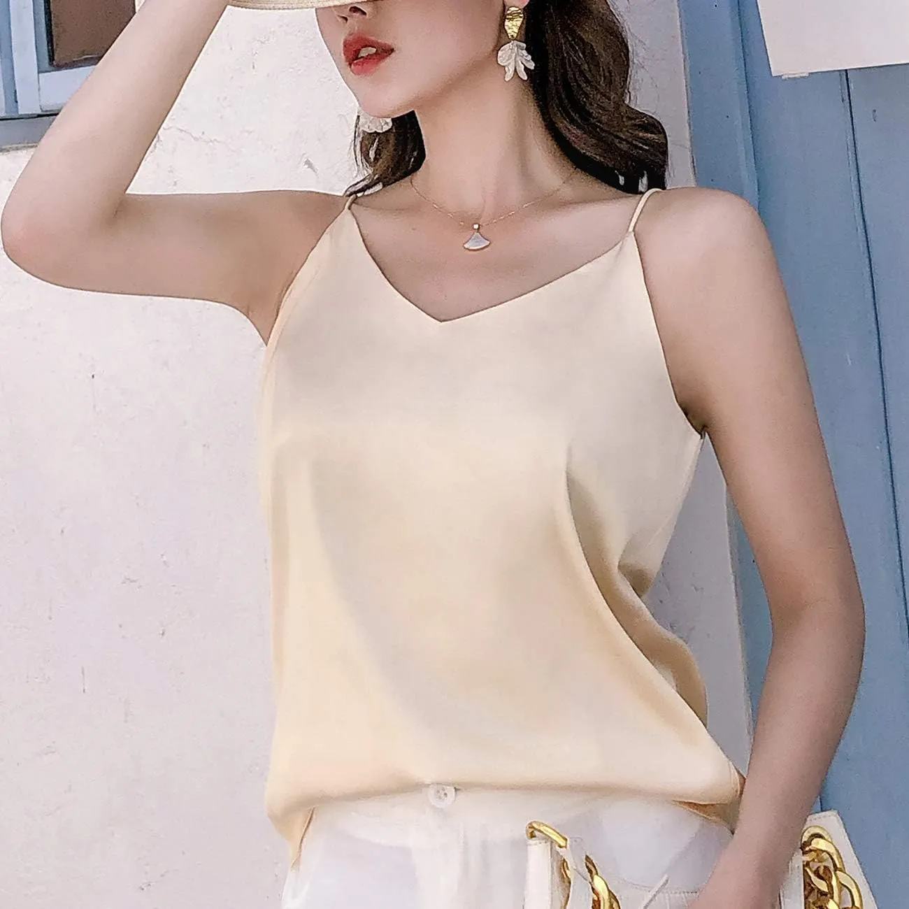 Van Royal Womens Camisole Tops Tees Tank Ladies Cami Tops Soft Satin Sexy V Neck Crop Top Elegant
