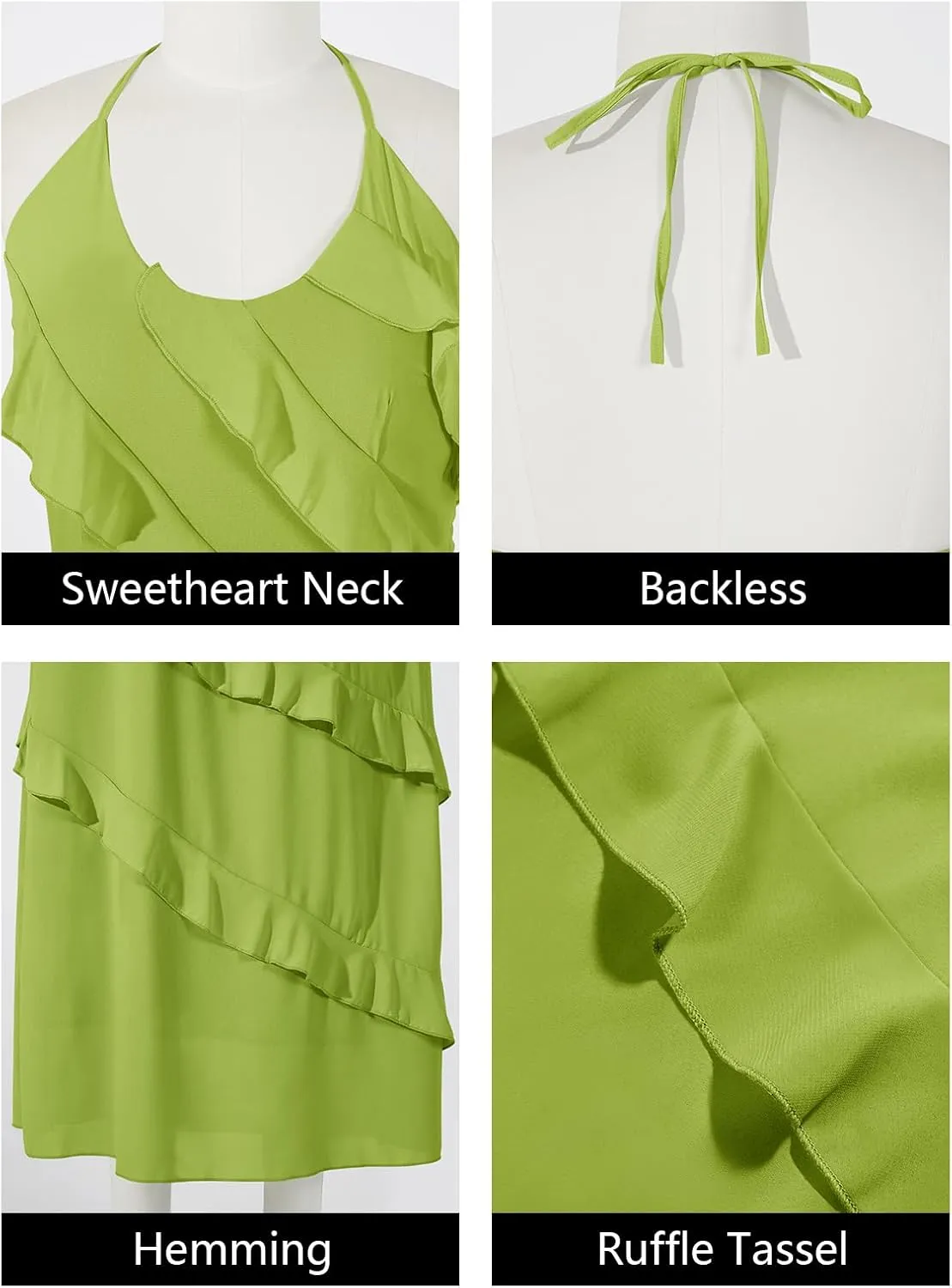 Wenrine Womens Sexy Chiffon Halter Maxi Dress Sleeveless Backless Ruffle Tassel Party Club Dresses