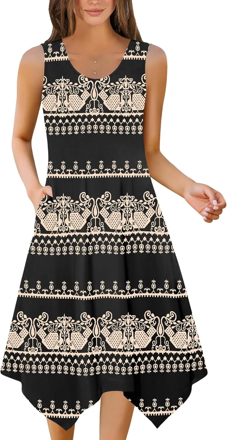 Zeagoo Womens Casual Dress for Summer Tank Dress Loose Flowy Beach Dress with Pockets Hankerchief Flare Midi Sundress 2025