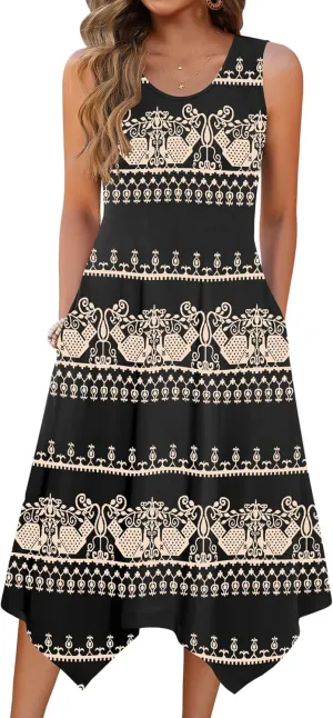 Zeagoo Womens Casual Dress for Summer Tank Dress Loose Flowy Beach Dress with Pockets Hankerchief Flare Midi Sundress 2025