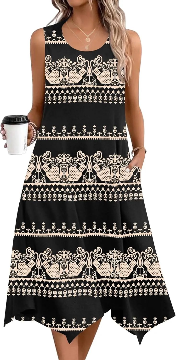 Zeagoo Womens Casual Dress for Summer Tank Dress Loose Flowy Beach Dress with Pockets Hankerchief Flare Midi Sundress 2025